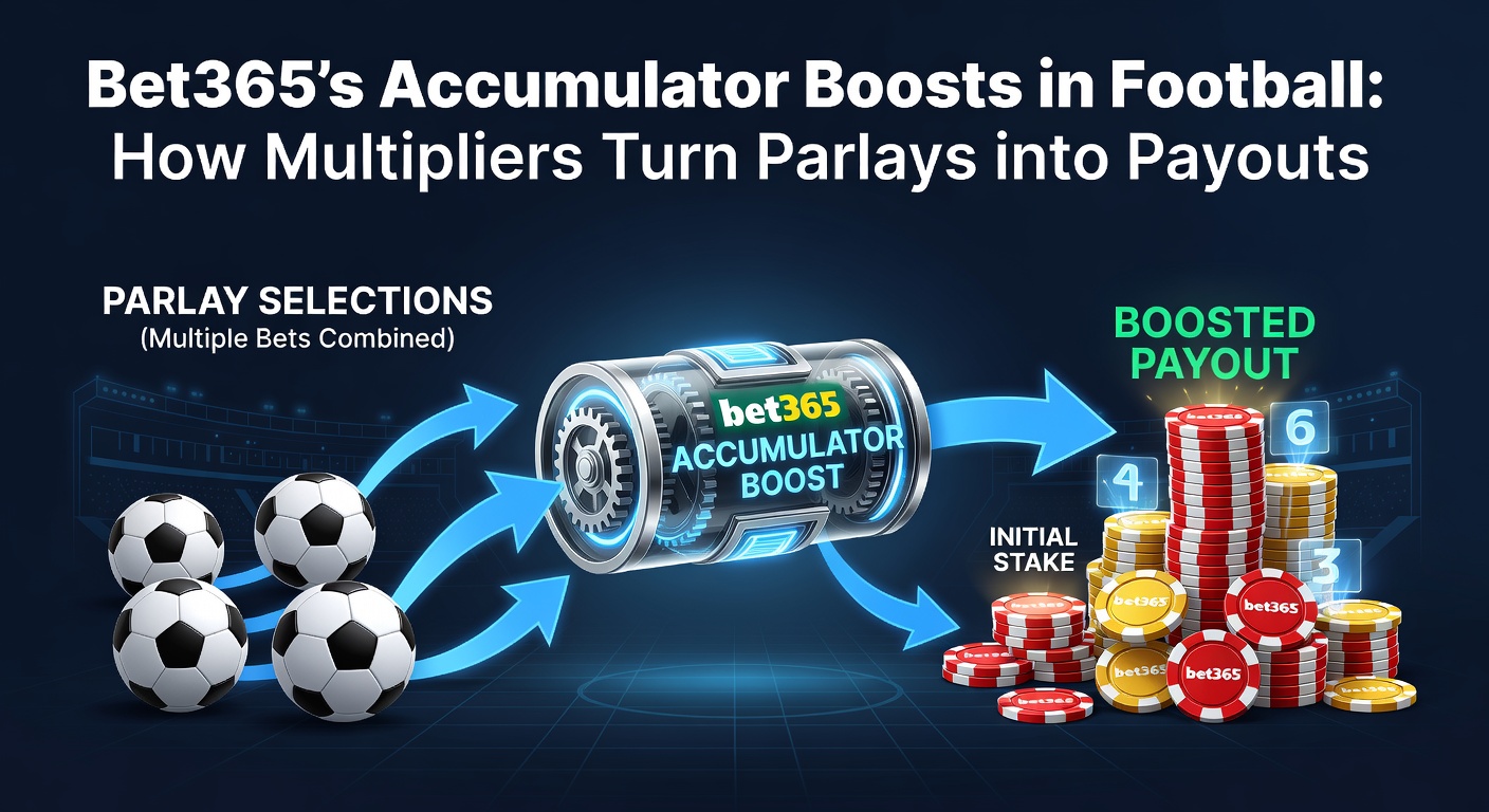 Graphic showing a football accumulator bet with multiplier boosts applied, illustrating increased payouts from combined selections