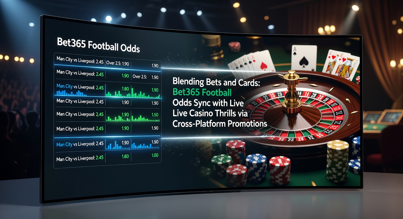 Bet365 app screen showing synced football odds and live casino table with promotional overlay highlighting cross-platform boosts