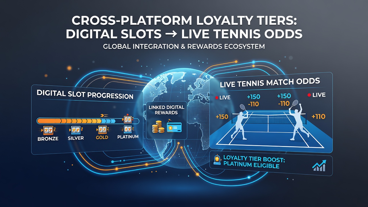 Player dashboard displaying accumulated slot points converting into enhanced live tennis odds during a global circuit event