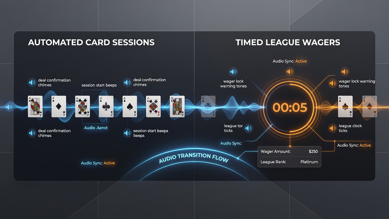 Close-up of mobile screen displaying synchronized audio indicators between card automation and live league betting