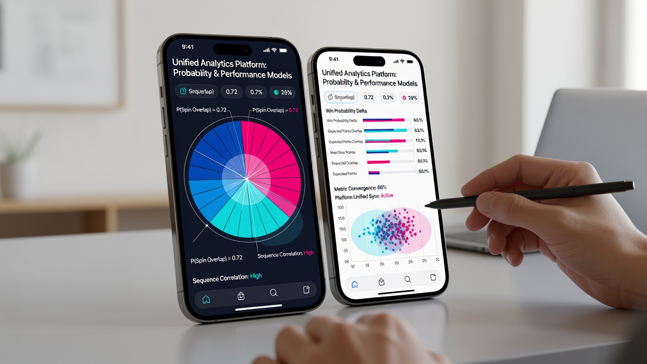 Mobile interface displaying wheel spin sequences alongside league performance dashboards on a unified gambling platform