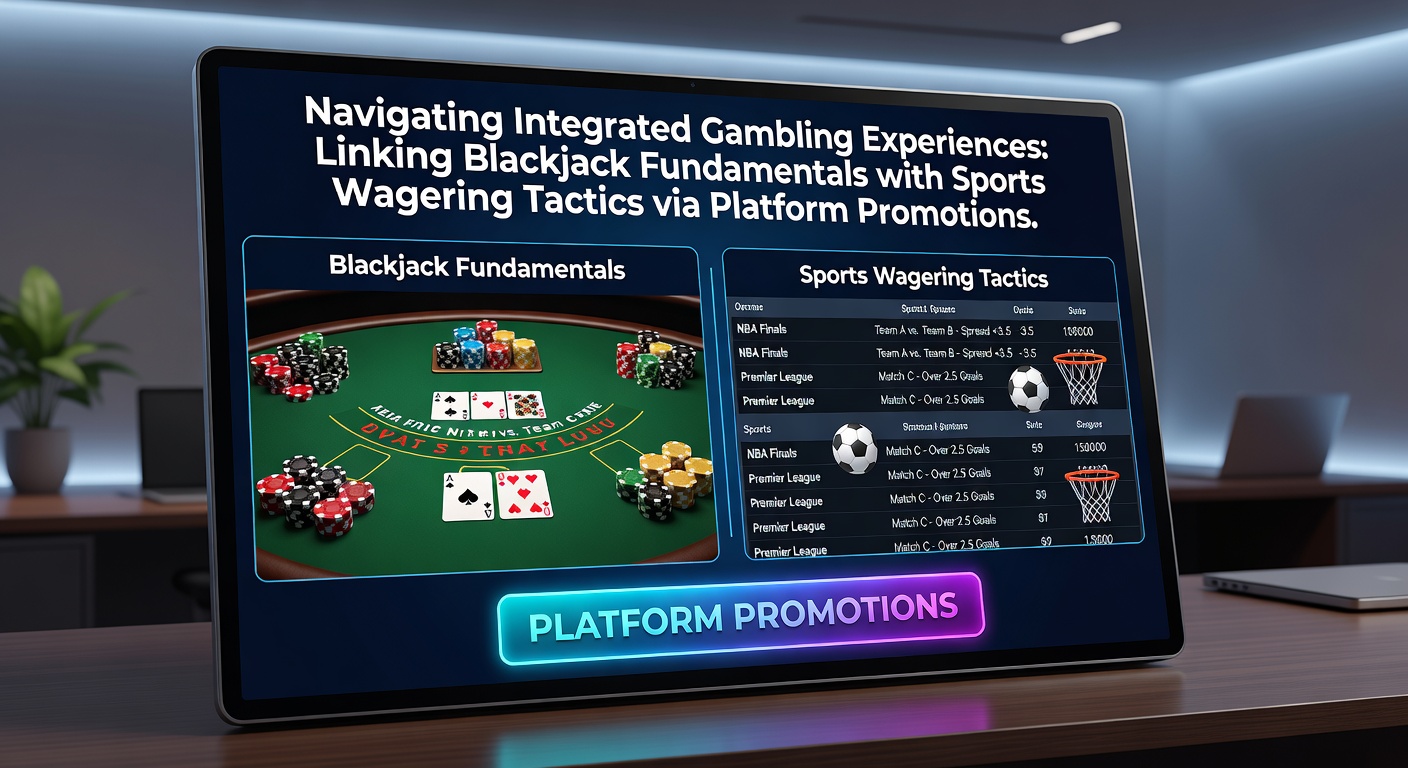 Integrated gambling platform interface showing blackjack table alongside live sports betting odds and promotional banners