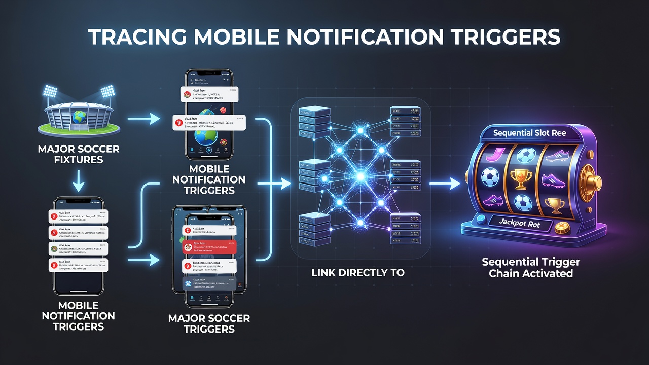 Data visualization of notification triggers connecting soccer events to sequential gambling sessions